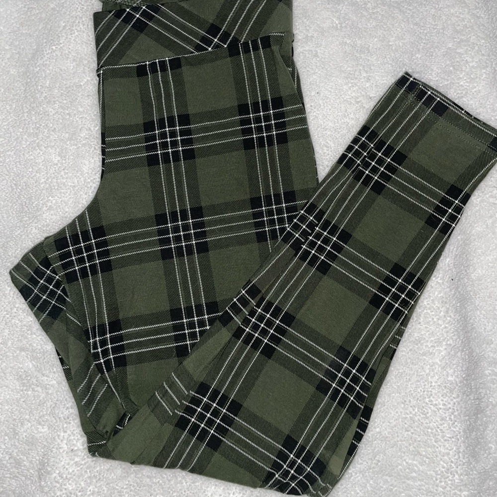Olive plaid leggings